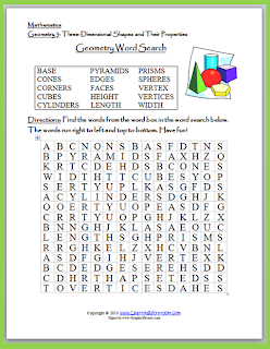 Classroom Freebies: Three-Dimensional Shapes Word Search Puzzle