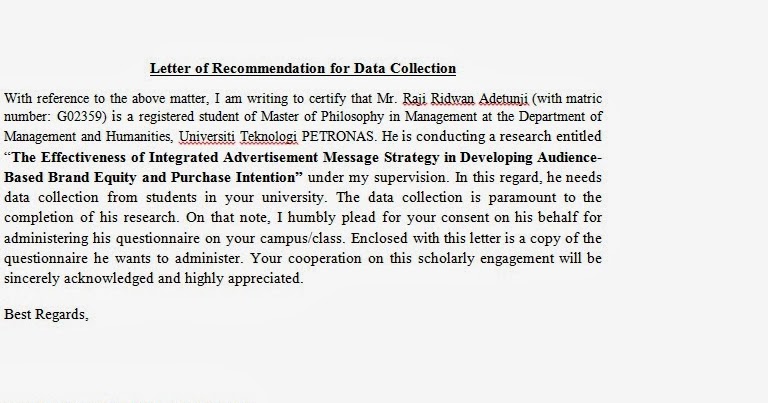 Sample letter of request for data gathering