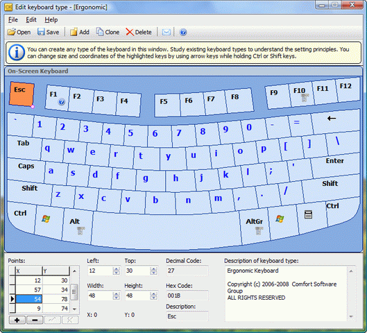 Comfort on screen keyboard serial keypad