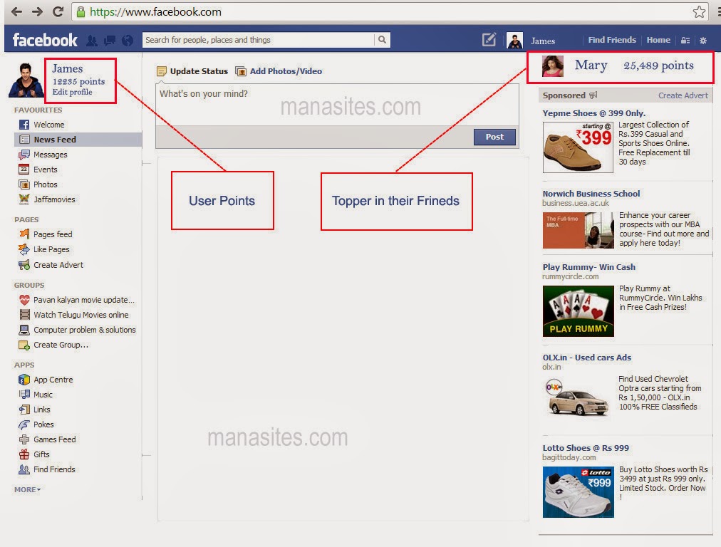 Facebook User HOme page Facebook User HOme page