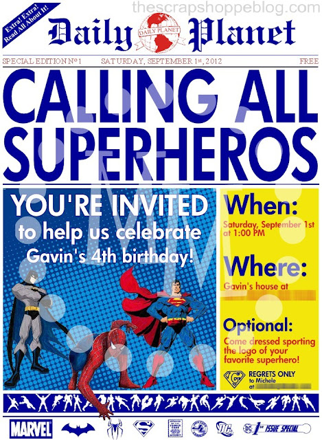 superhero newspaper birthday invitation the scrap shoppe superhero party flyer