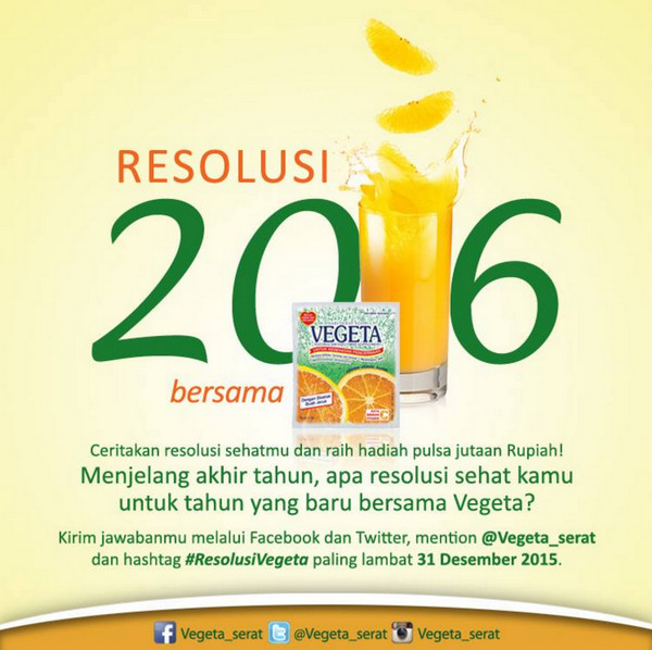 Kuis Resolusi Vegeta 2016 Berhadiah Pulsa Total 1 Juta Kuis Resolusi Vegeta 2016 Berhadiah Pulsa Total 1 Juta
