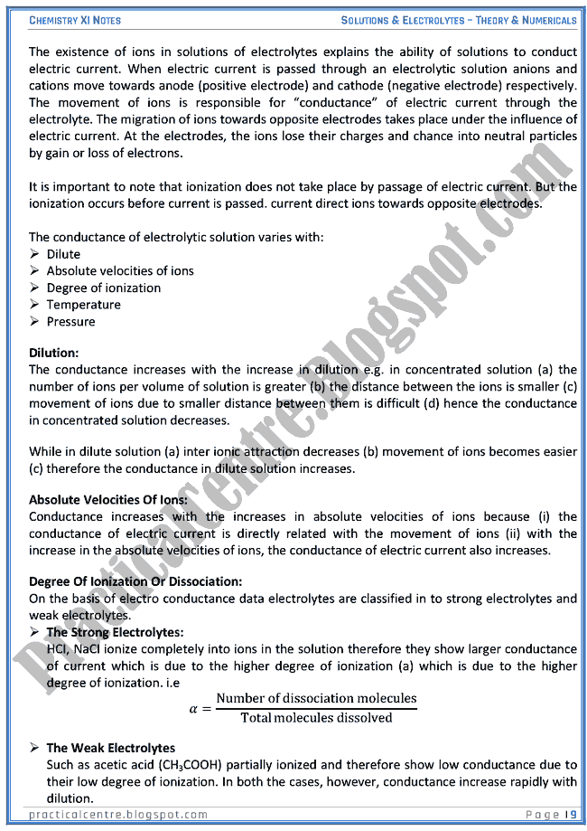 Solutions And Electrolytes - Theory And Numericals (Examples And Problems) - Chemistry XI