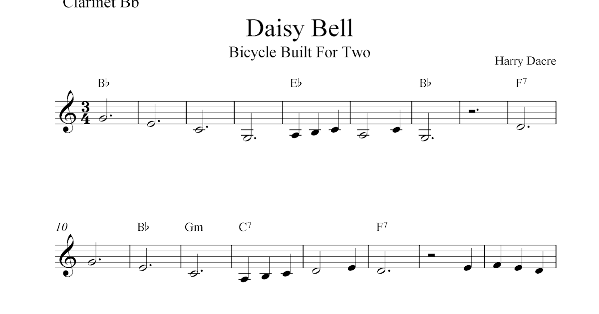 Daisy Bell (Bicycle Built For Two) free clarinet sheet music notes
