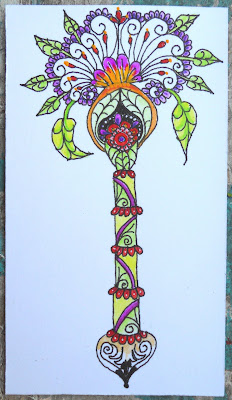 Acrylic and ink illustration of a whimsical flower with leaves hanging around its petals