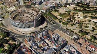 Il Colosseo e i Fori visti dall'alto su Earth.