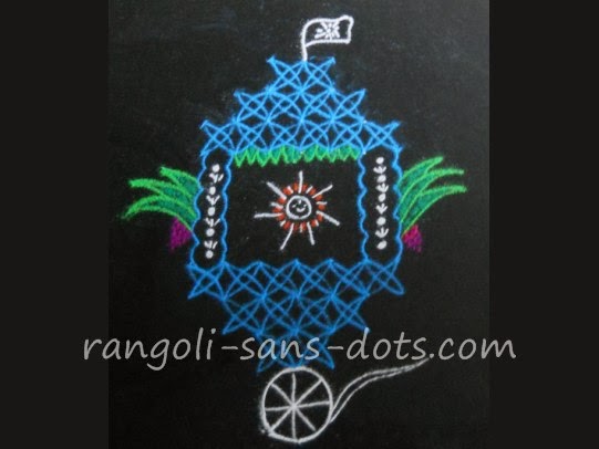 rangoli with dots and free hand combination depicting chariot Ratha-sapthami-rangoli.jpg