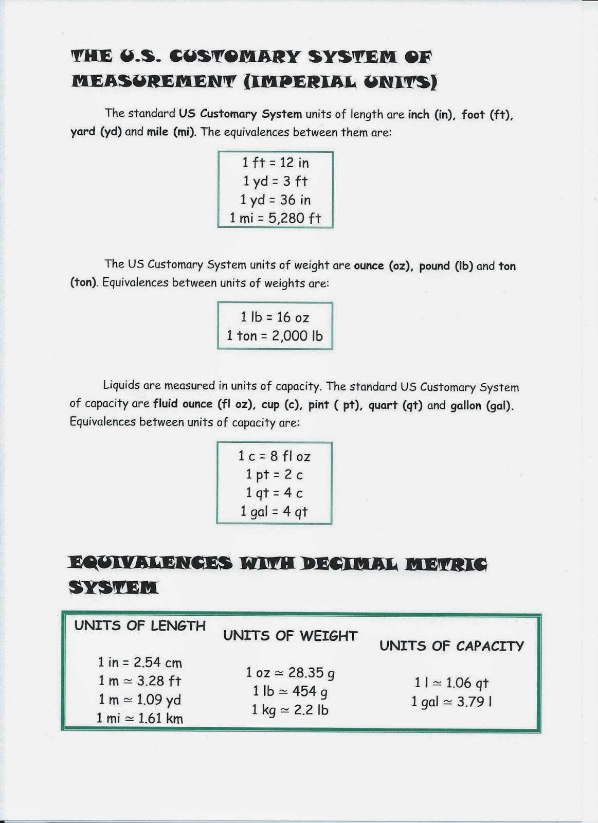 BBilingual! I.E.S. Gonzalo Torrente Ballester Customary Units