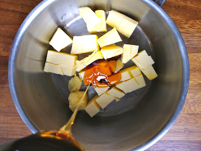 Butter and golden syrup in small saucepan