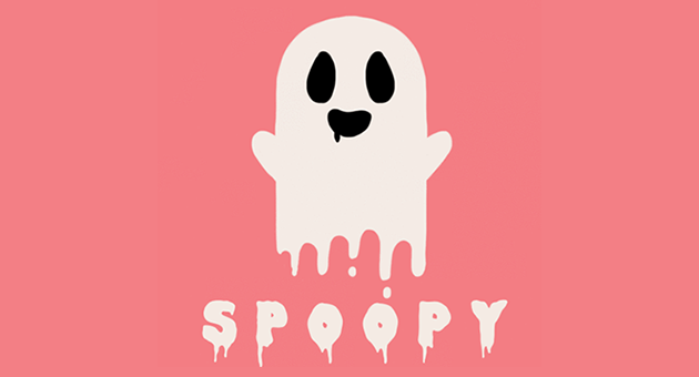 cute ghost hovering over the word spoopy