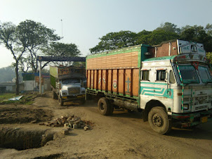 Trucks crossing the "India- Bangladesh " Border in Dawki.