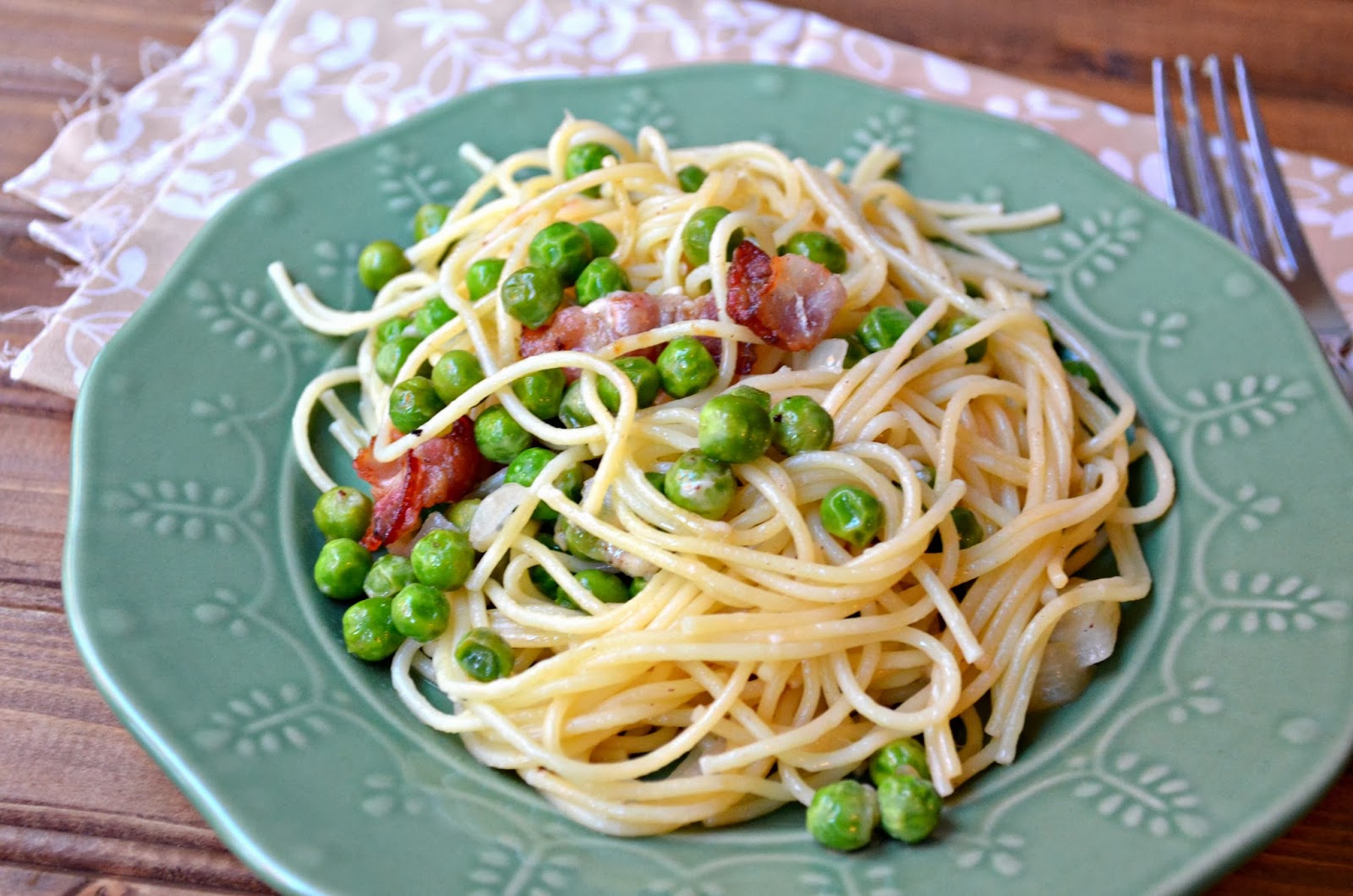 The Savvy Kitchen Pasta with Peas and Bacon
