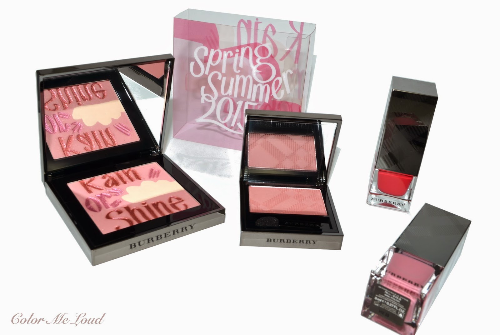 Burberry Spring/Summer 2015 Runway Blush Palette, Wet & Dry Silk Eye Shadow #201 Rose Pink, Nail Polishes #414 Bright Coral Red & #402 Hydrangea Pink, Review, Swatch & FOTD