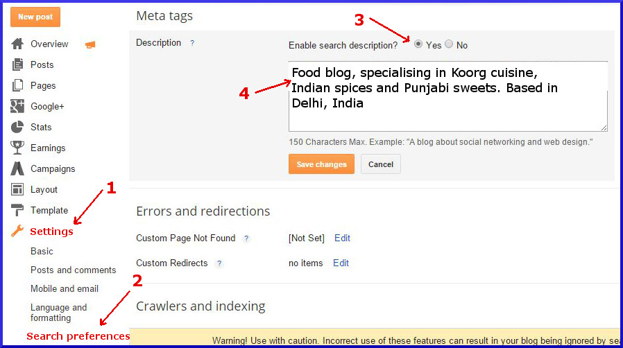 Put 'description' meta tag on your blog for better search visibility