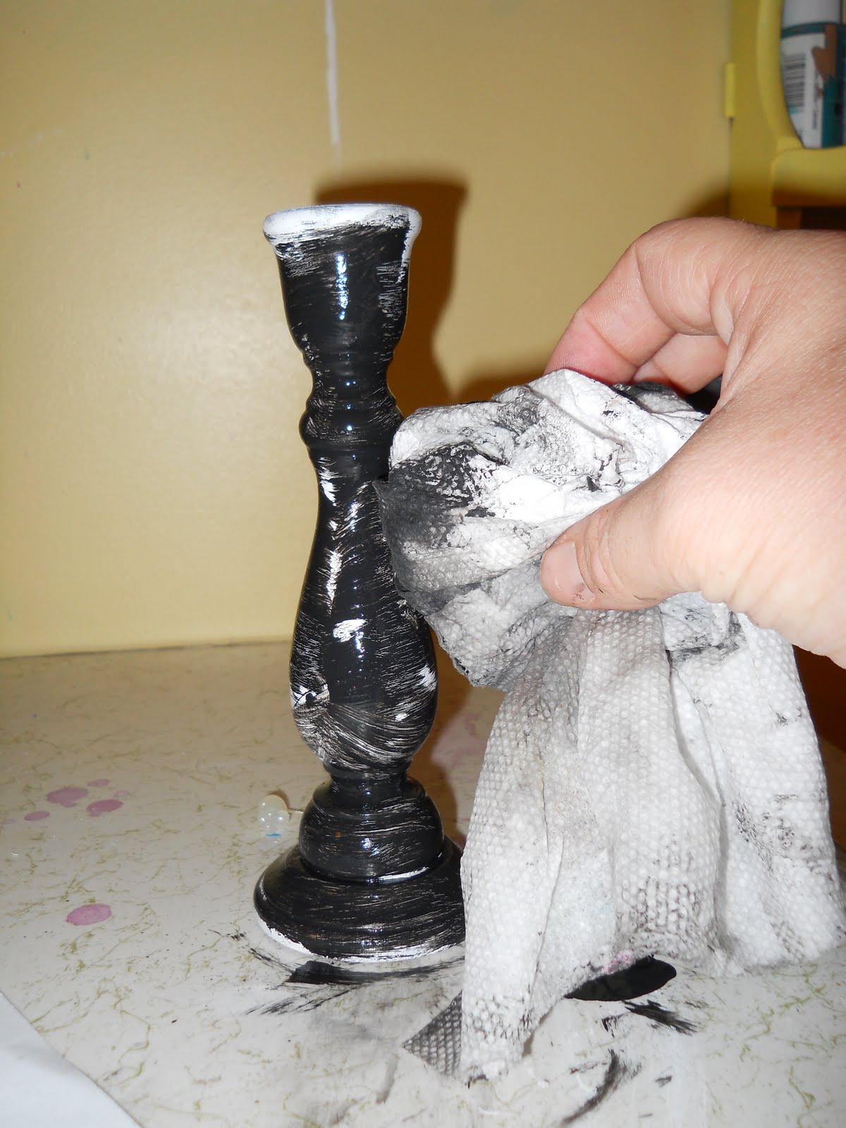 DIY Paint Rub Technique to Distress Candlesticks