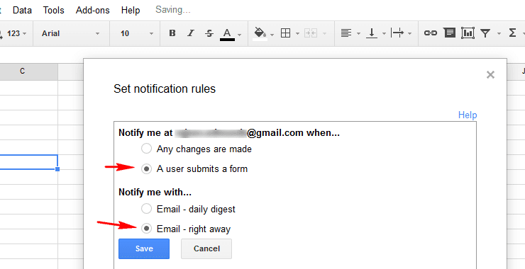 Spreadsheet change notification rules