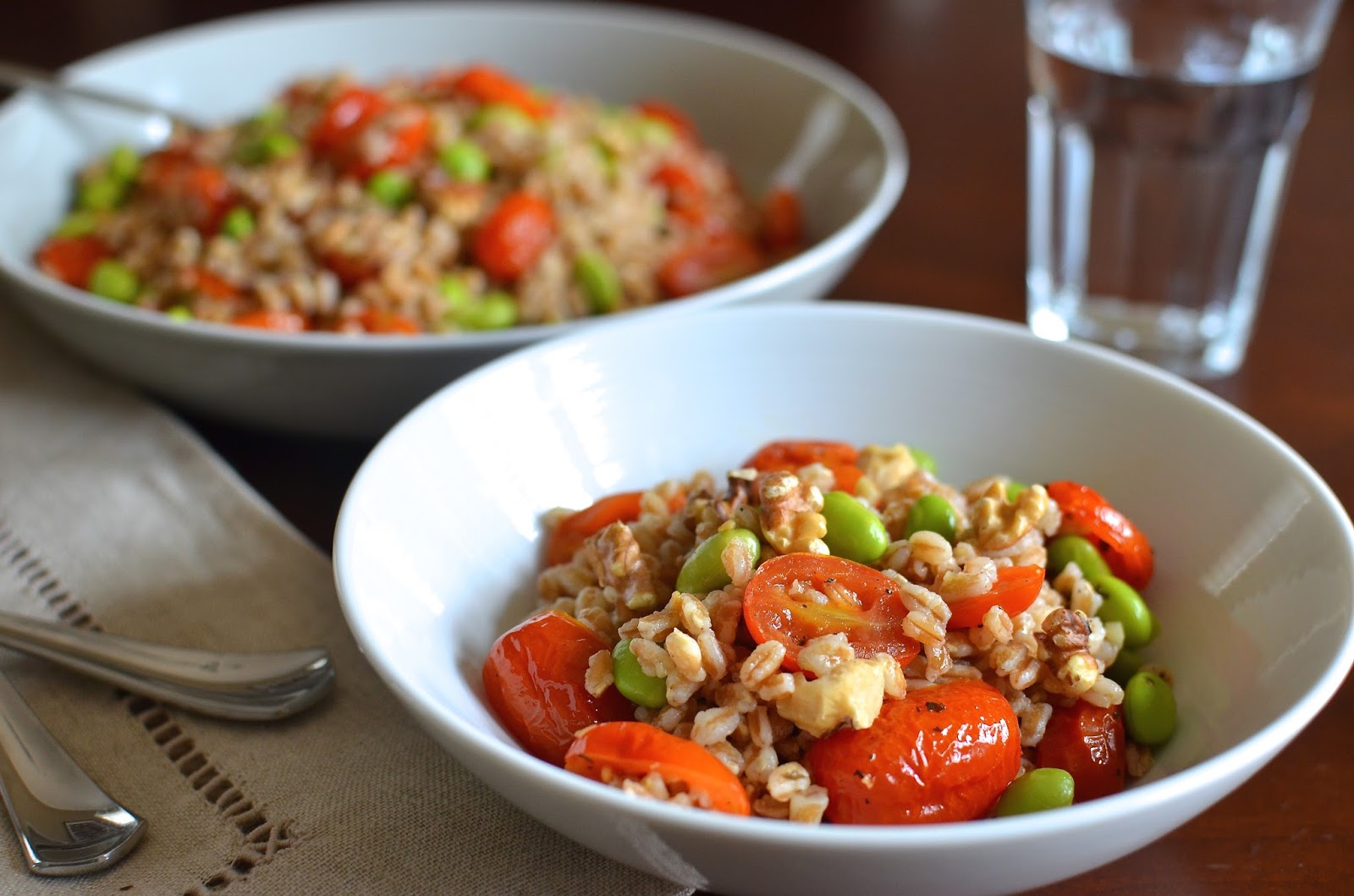 Playing with Flour Farro with garlicroasted tomatoes and edamame