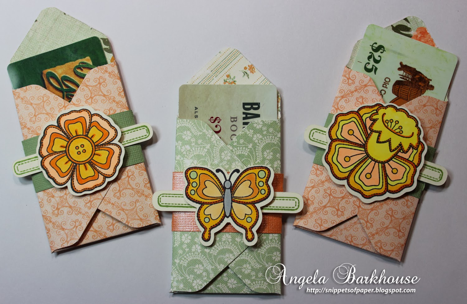 Snippets of Paper Stitched Flowers gift card holder