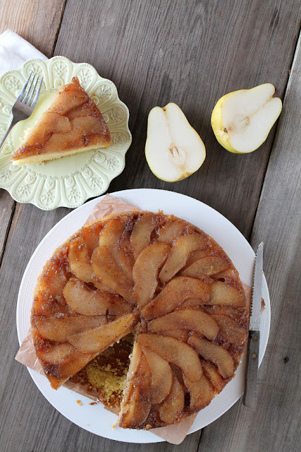 Spiced Pear Upside Down Cake - a delicious and simple Fall dessert that will really WOW friends and family! at LoveGrowsWild.com #fall #dessert #cake #pear