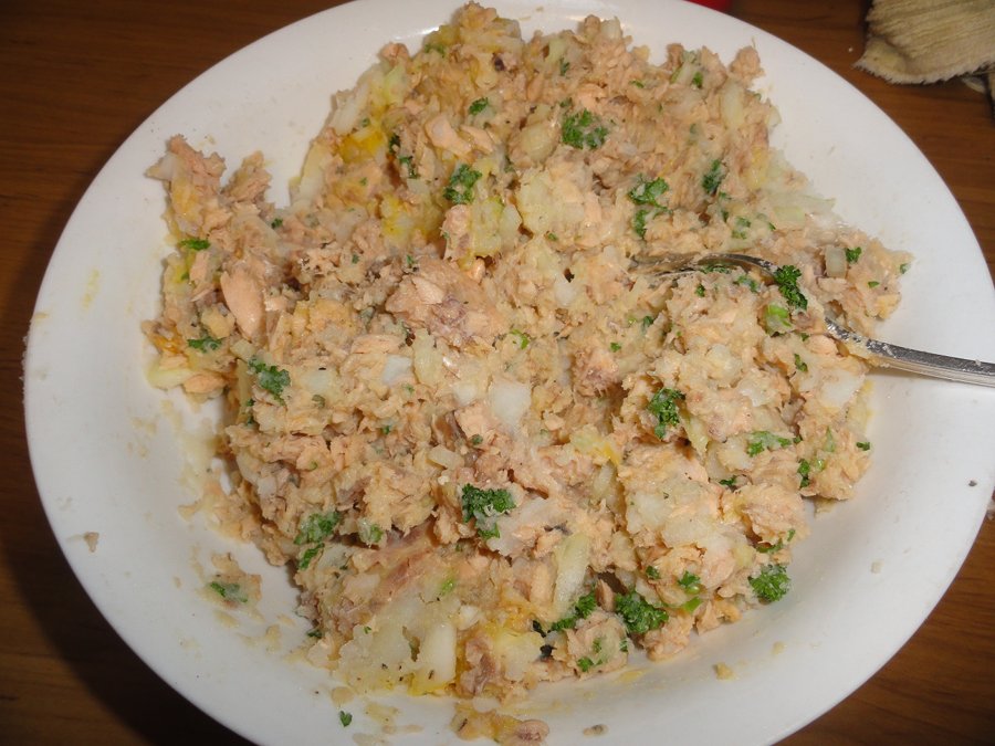 Salmon rissoles and salad Down to Earth