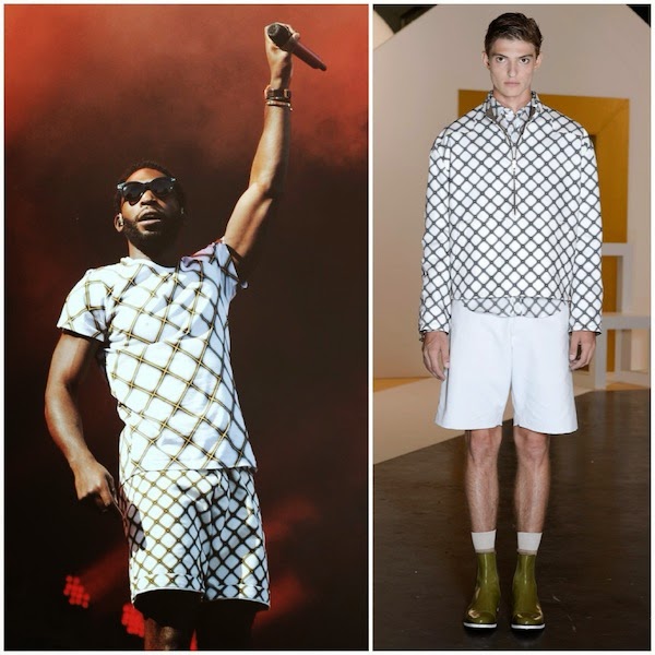 Tinie Tempah wears Jonathan Saunders Spring Summer 2015 menswear checked t-shirt and shorts at V Festival 2014 at Hylands Park.jpg