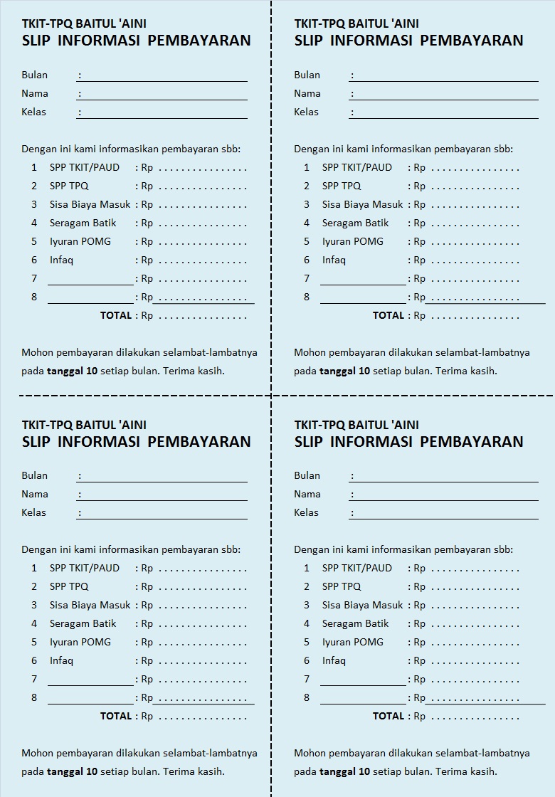 Contoh Surat Tagihan Spp Sekolah