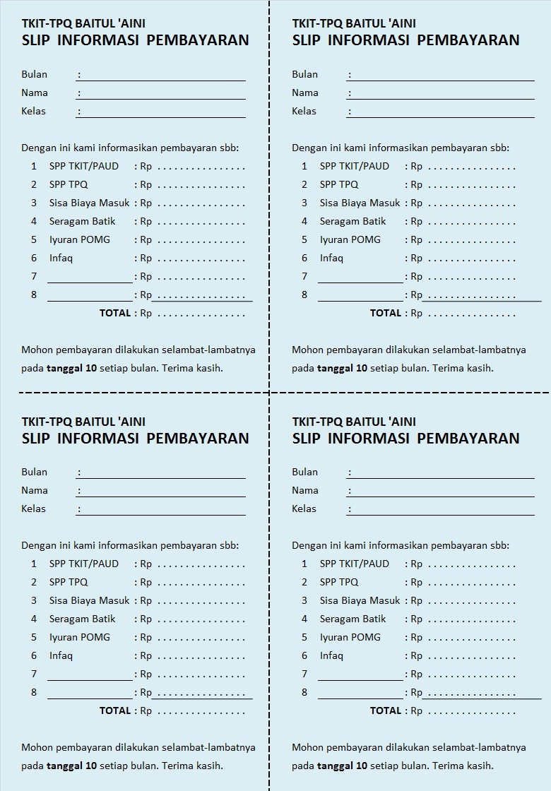 Contoh Surat Tagihan Pembayaran Spp Sekolah