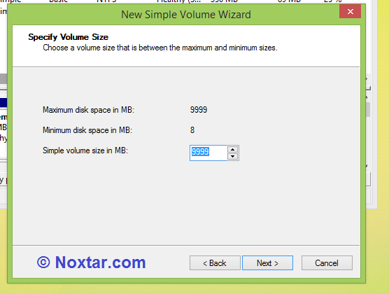 Window 7 Partition Volume Size