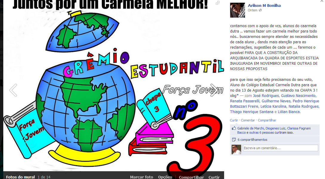 c: CAMPANHA ELEITORAL DO GRÊMIO ESTUDANTIL DO CARMELA DUTRA SEGUE A