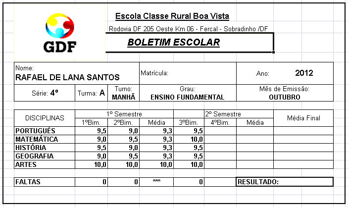 Ensinando e Amando : Boletim Escolar