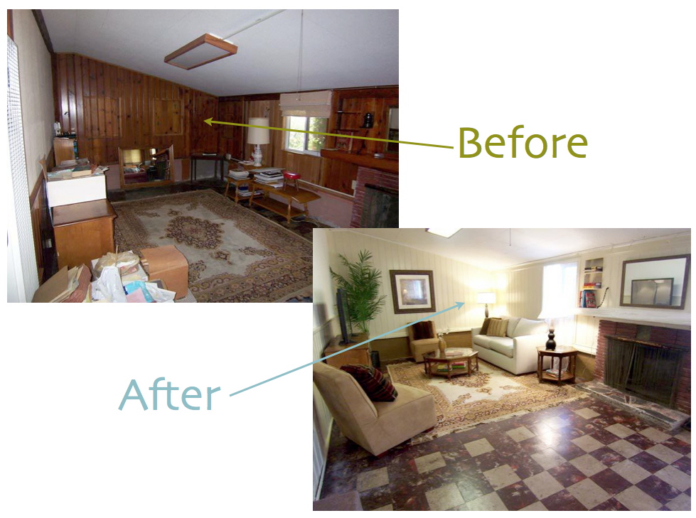 painted wood paneling, before/after B. B.