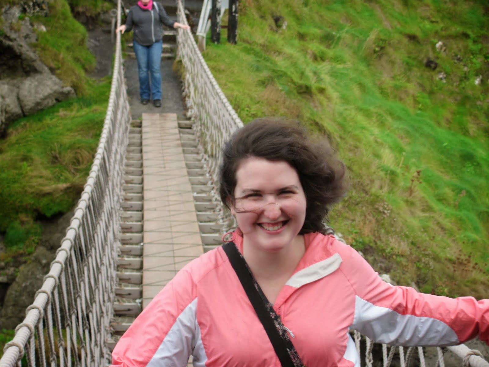 Sara Crosses in the Wind Sara crosses the Carrick-A-Rede Rope Bridge Northern Ireland