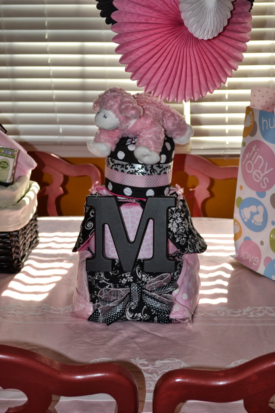 Manic Mama Miles Pink Diamond Damask Diaper Cake