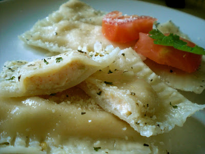 Homemade Shrimp & Cheese Ravioli with garlic sauce