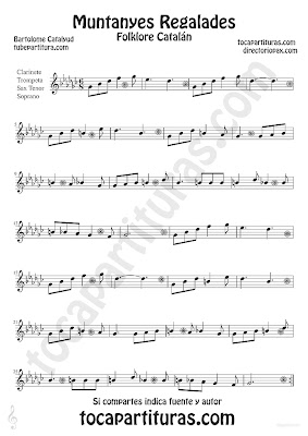 Tubepartitura Muntanyes Regalades de Bartolome Calatayud partitura para Clarinete, Trompeta, Saxofón Tenor y Soprano canción típica del folclore catalán