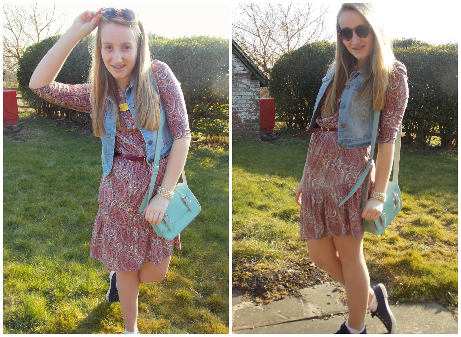Blondies Style Fix, UK Fashion Blogger Paisley Dress, Satchel, Denim Jacket, Sun Glasses Blondies Style Fix, UK Fashion Blogger Paisley Dress, Satchel, Denim Jacket, Sun Glasses