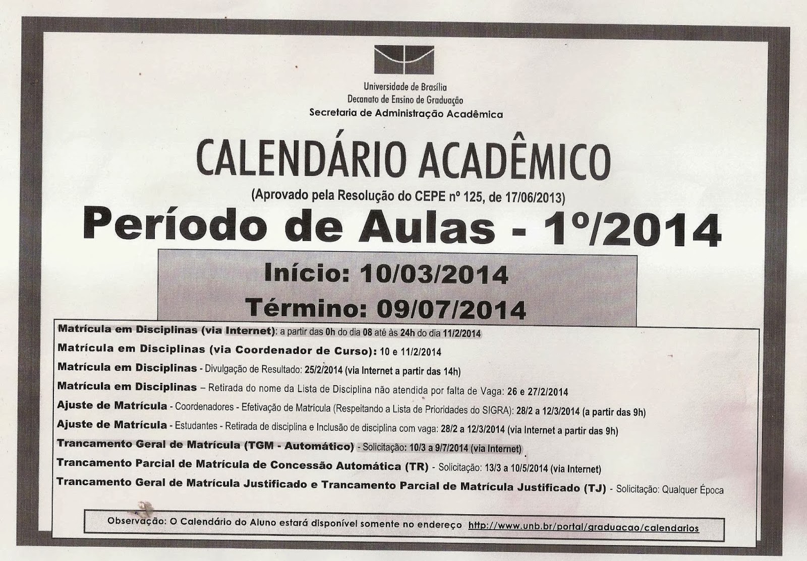 Polo Barretos UAB Calendário Acadêmico UnB...