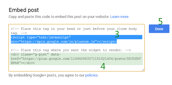 google plus script codes to integrate post