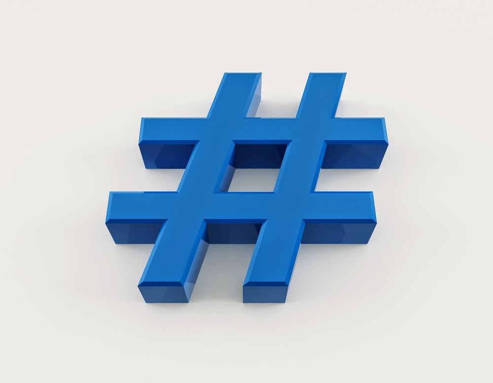 3-D blue hashtag symbol