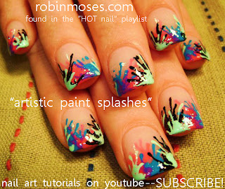 madness! artistic splatter paint nail pink black blue purple nail art designs up for monday!