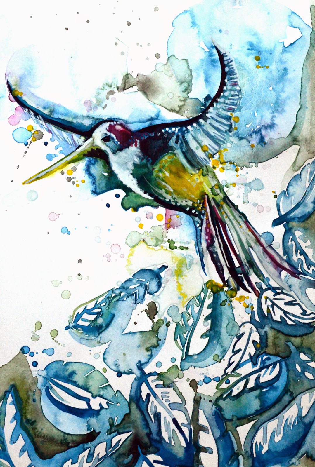 Day 16 - Birds - 40 Minute Watercolour - Humming Bird http://hannahredden.blogspot.co.uk/