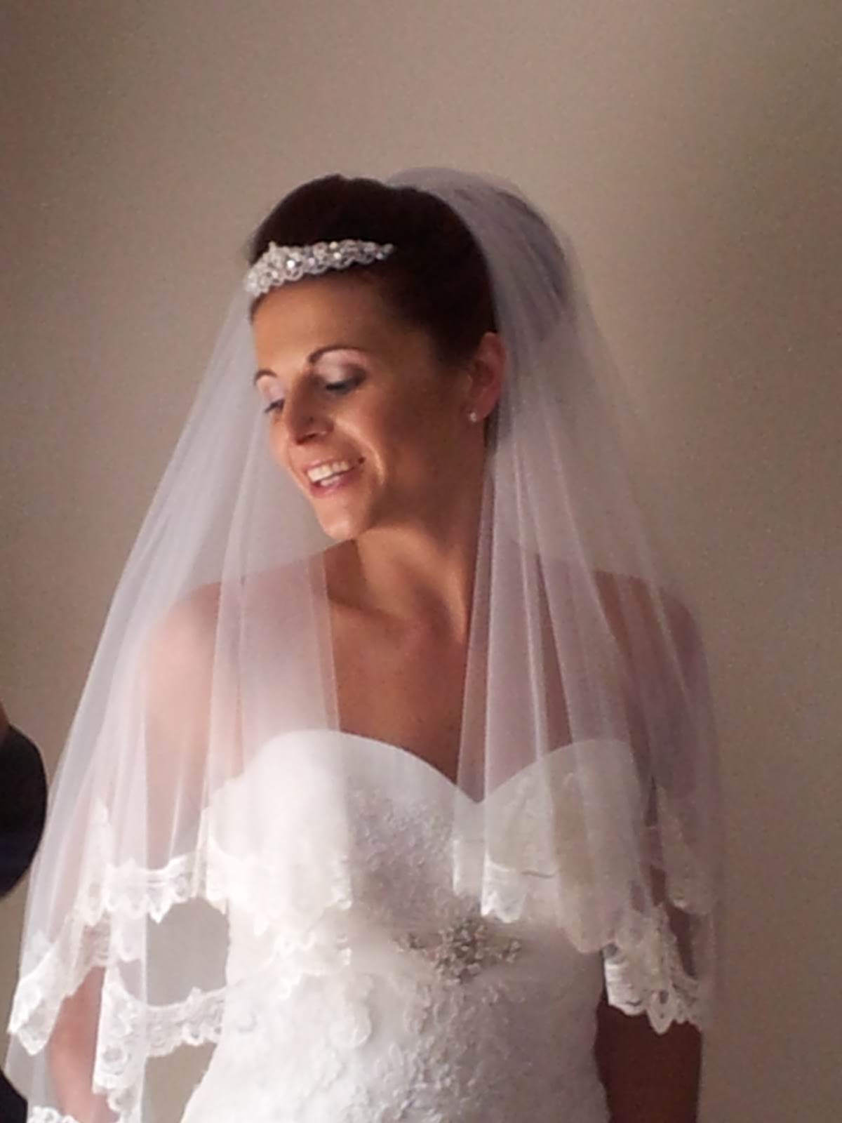 Louise Chrystal Hair Veils And Tiaras Low Wedding Bun With Veil And Tiara