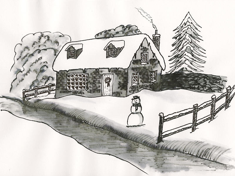 pencil drawings of christmas scenes merry christmas and happy new oh