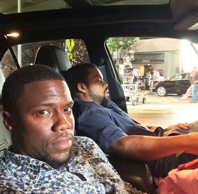 Kevin Hart and Ice Cube on the set of Ride Along 2