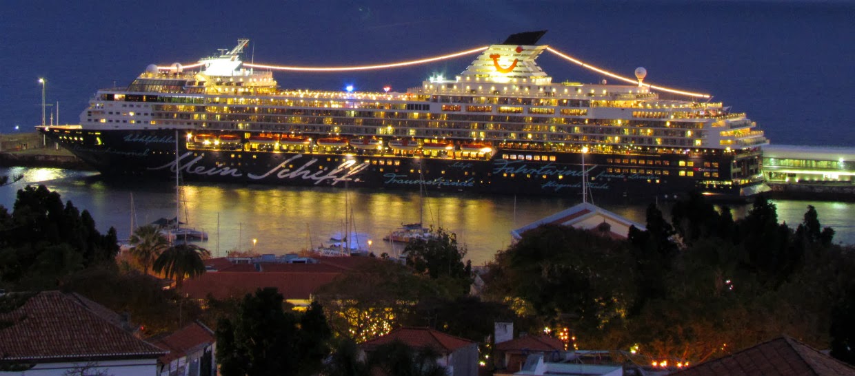 the Mein Schiff cruise ship in a fantastic night in Funchal port