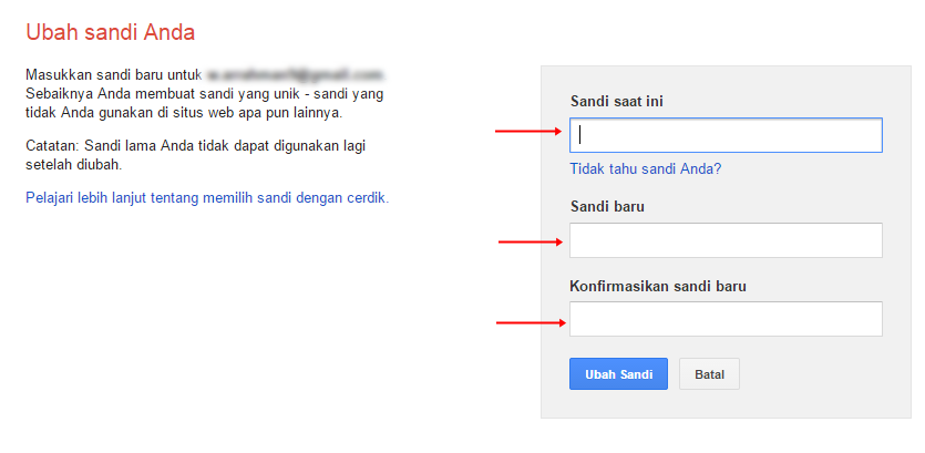 Mengubah sandi akun email gmail Mengubah sandi akun email gmail