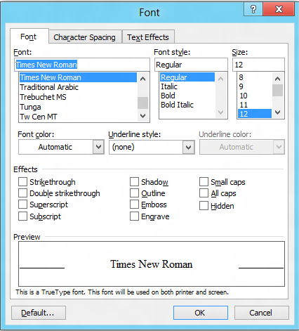 Font Diaglog Box Font Dialog Box