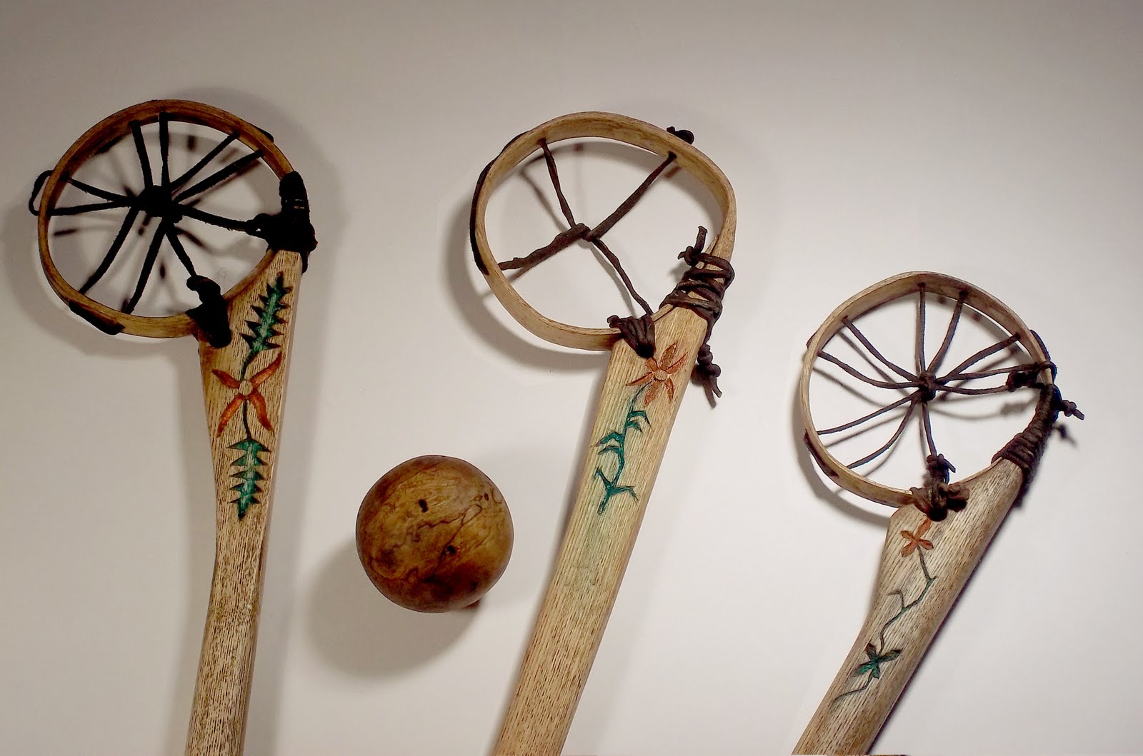 Traditional American Indian Arts Baggataway Sticks & Wooden Ball