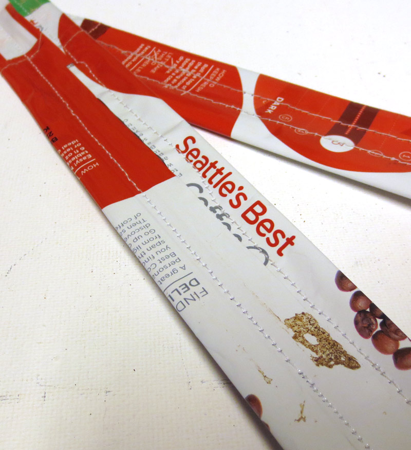 Turning old coffee bags into a messenger bag