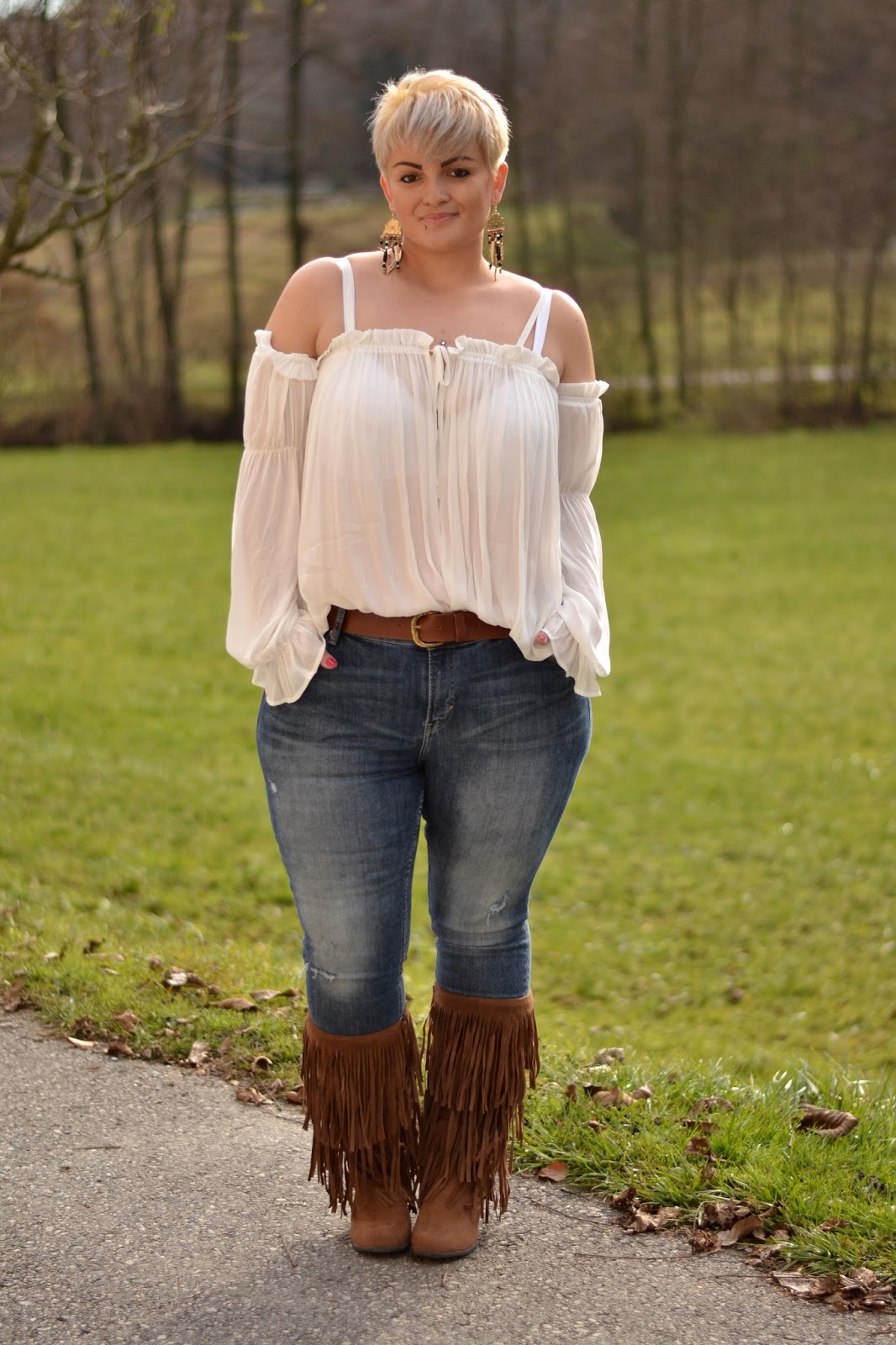 Curvy Claudia Sheer Blouse and Fringe Boots (With images) Cute